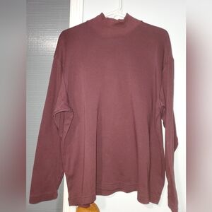 Eddie Bauer XL Mauve Mock Neck Long Sleeve Top 100% Cotton